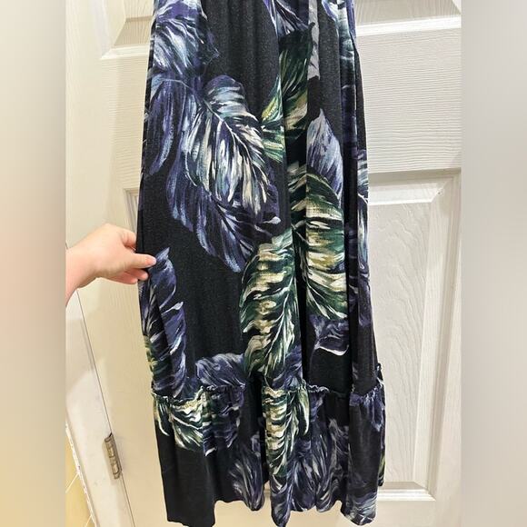 Cynthia Rowley Black Tropical Leaf Floral Midi Dress XS Retro w Pockets - Picture 7 of 12